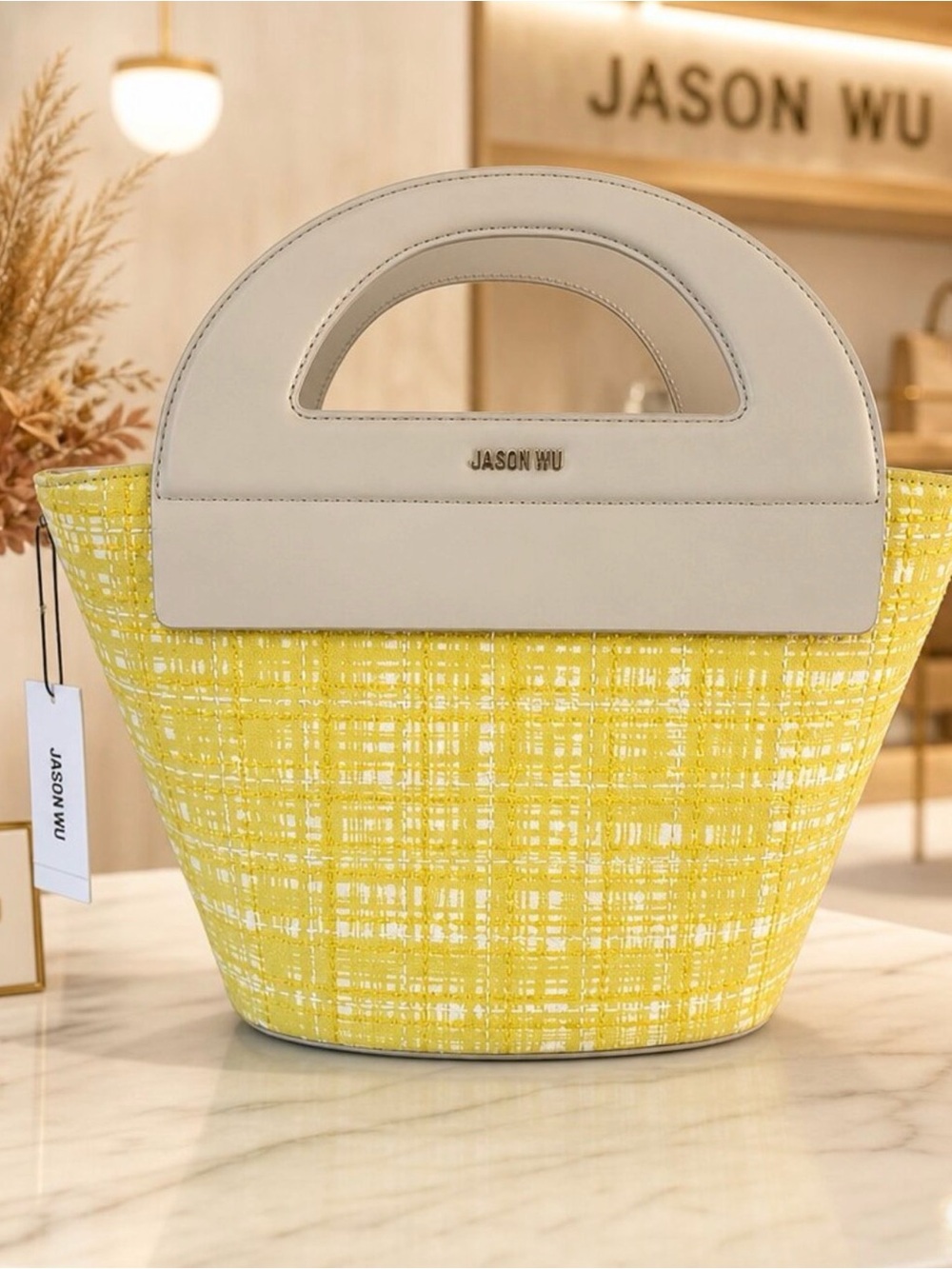 Jason Wu Yellow Tweed Tote with Cream Top Handle $350 Retail NWT - Picture 1 of 12